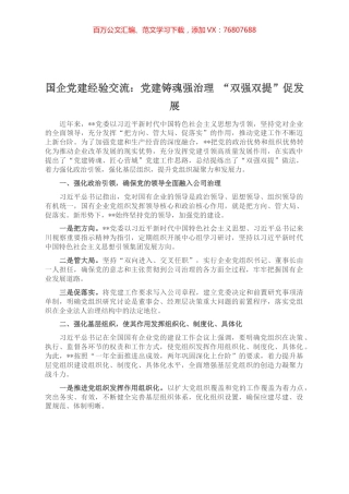 国企党建经验交流：党建铸魂强治理 “双强双提”促发展.docx