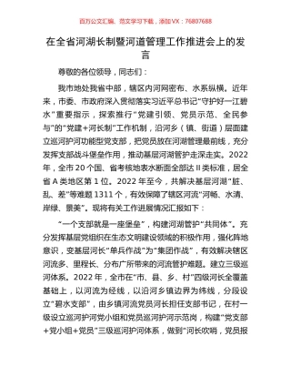 在全省河湖长制暨河道管理工作推进会上的发言.docx