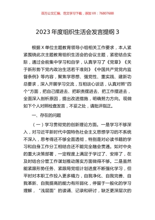 2023年度组织生活会发言提纲3.docx