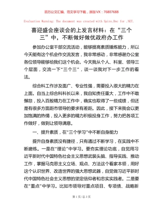 喜迎盛会座谈会的上发言材料：在“三个三”中，不断做好做优政府办工作【稿子汇】.docx