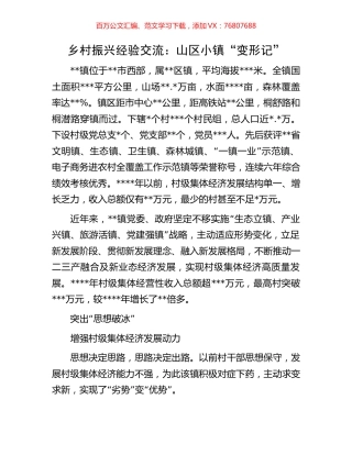 乡村振兴经验交流：山区小镇“变形记”.docx