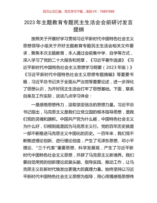 2023年主题教育专题民主生活会会前研讨发言提纲.docx