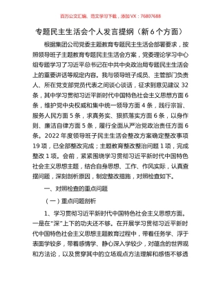 专题民主生活会个人发言提纲（新6个方面）.docx