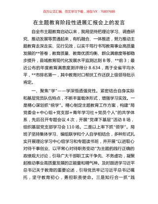 在主题教育阶段性进展汇报会上的发言.docx