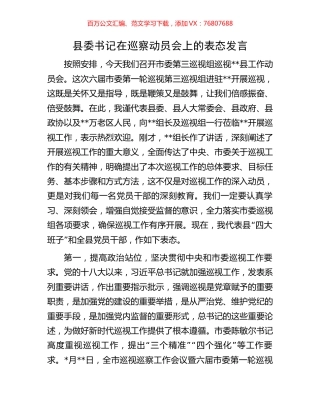 县委书记在巡察动员会上的表态发言.docx