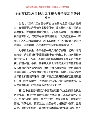 全面贯彻新发展理念稳住粮食安全基本盘研讨发言.docx