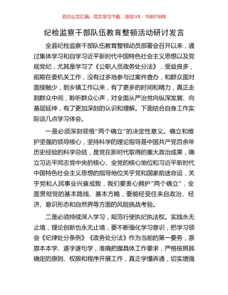 纪检监察干部队伍教育整顿活动研讨发言.docx