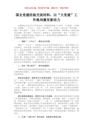 国企党建经验交流材料：以“大党建”工作格局激发新活力.docx