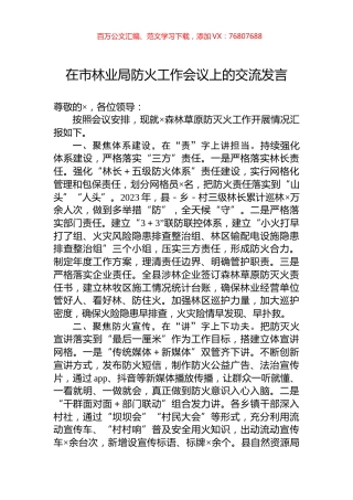 在市林业局防火工作会议上的交流发言.docx
