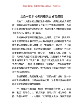 -县委书记乡村振兴座谈会发言提纲.docx