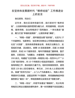 在坚持和发展新时代“枫桥经验”工作推进会上的发言.docx