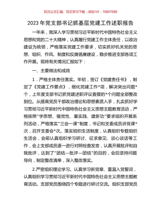 2023年党支部书记抓基层党建工作述职报告.docx