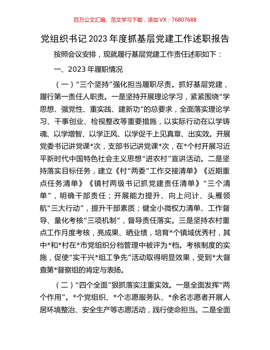 党组织书记2023年度抓基层党建工作述职报告.docx_第1页