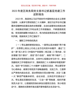 2023年度区商务局党支部书记抓基层党建工作述职报告.docx