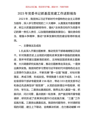 2023年党委书记抓基层党建工作述职报告.docx