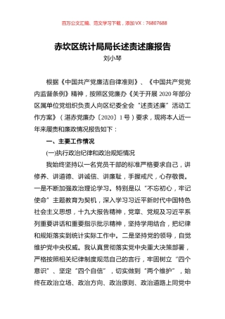 刘小琴：赤坎区统计局局长述责述廉报告.docx