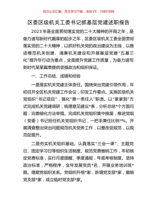 区委区级机关工委书记抓基层党建述职报告.docx