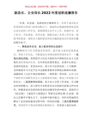 副县长、公安局长2022年度述职述廉报告.docx