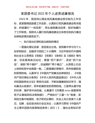 某团委书记2022年个人述责述廉报告.docx