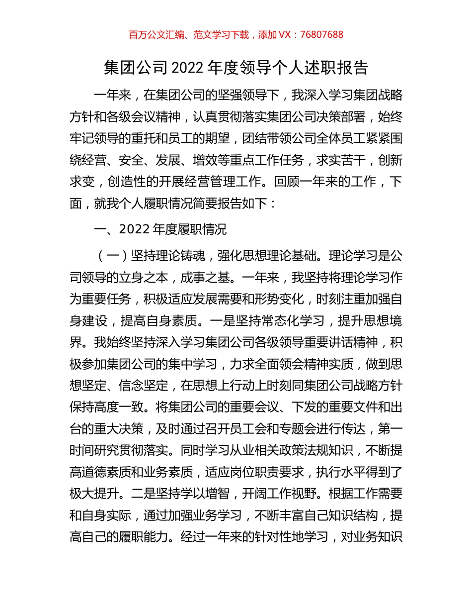 集团公司2022年度领导个人述职报告.docx_第1页