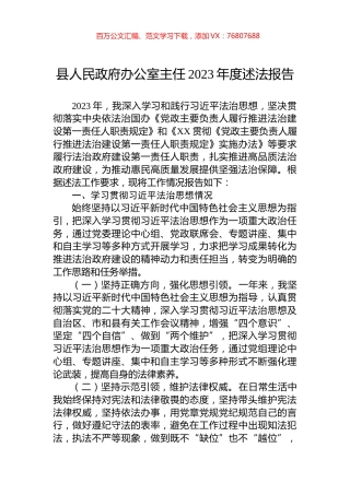 县人民政府办公室主任2023年度述法报告.docx