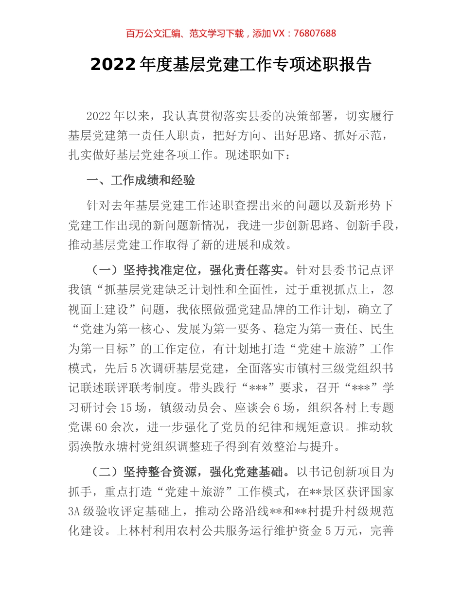 2022年度基层党建工作专项述职报告.docx_第1页
