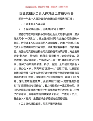 国企党组织负责人抓党建工作述职报告.docx