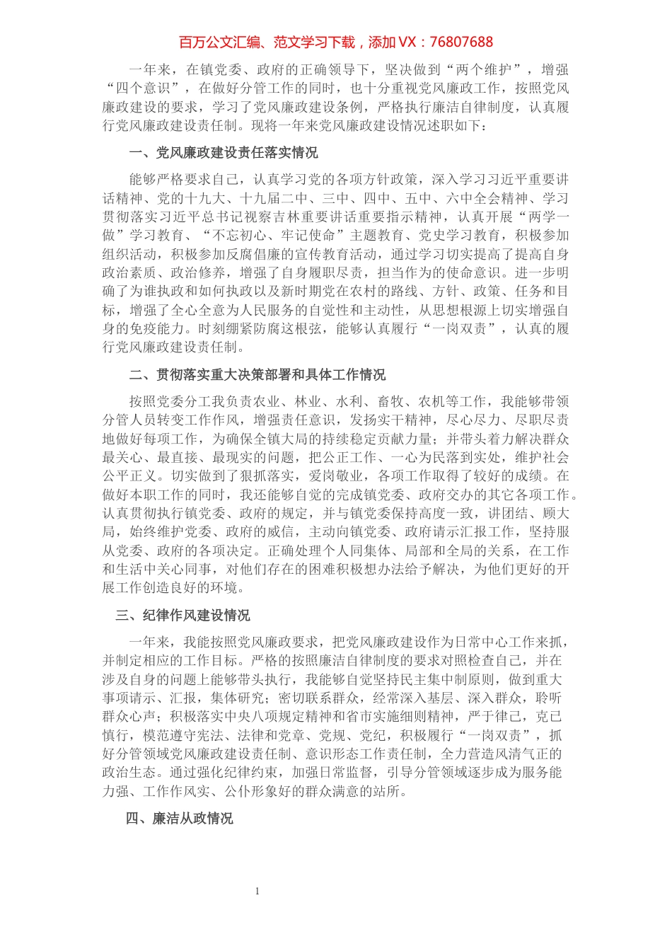 乡镇副镇长述责述廉报告.docx_第1页
