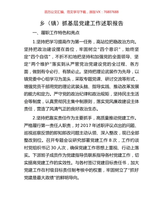 乡（镇）抓基层党建工作述职报告.docx