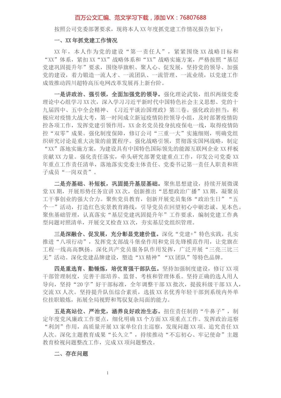 公司党委书记XX年度抓党建述职报告.docx_第1页