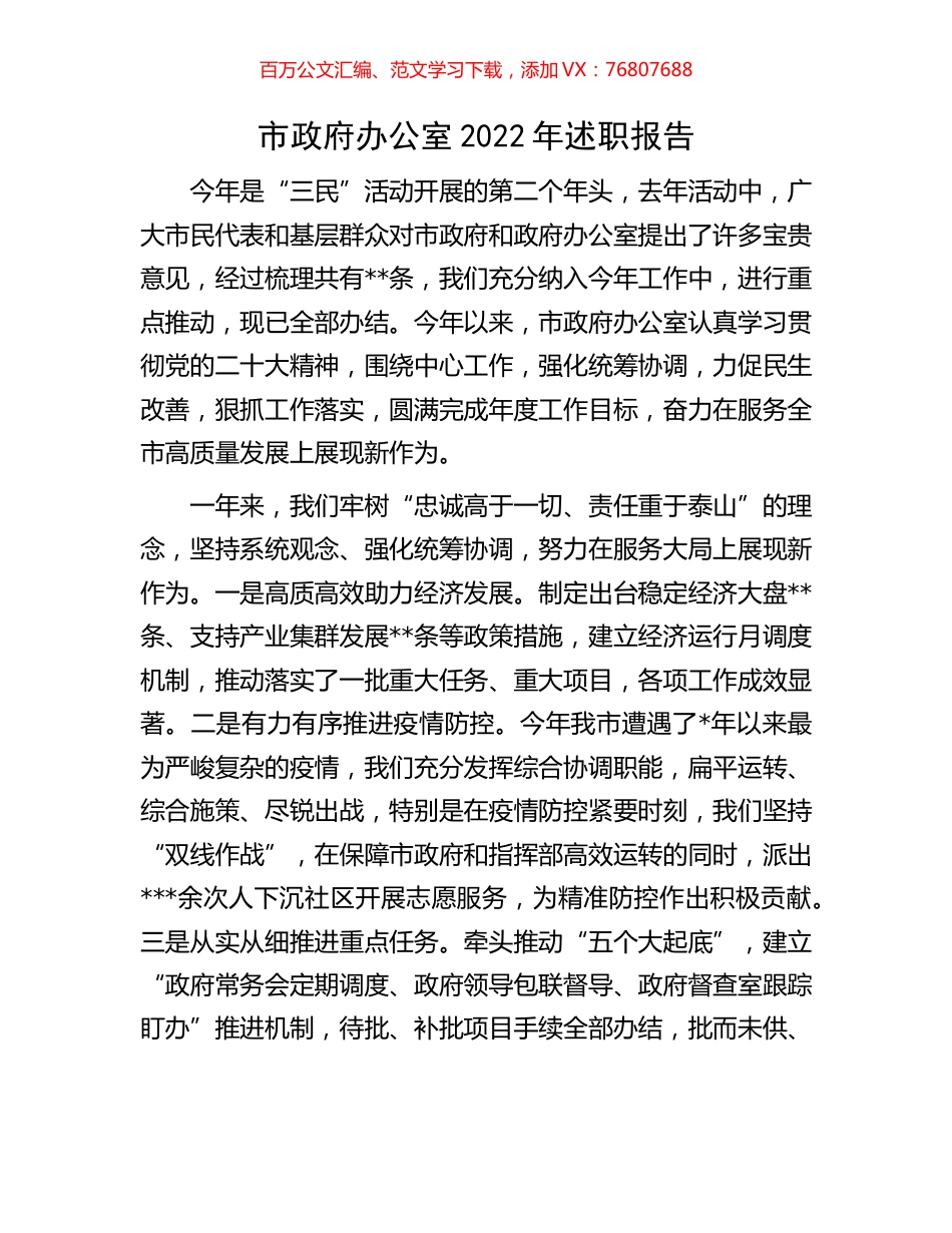 市政府办公室2022年述职报告.docx_第1页