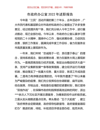 市政府办公室2022年述职报告.docx