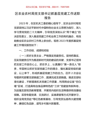 区农业农村局党支部书记抓基层党建工作述职报告.docx