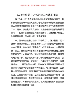 -2022年分局书记抓党建工作述职报告.docx