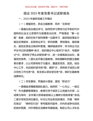 国企2023年度党委书记述职报告.docx