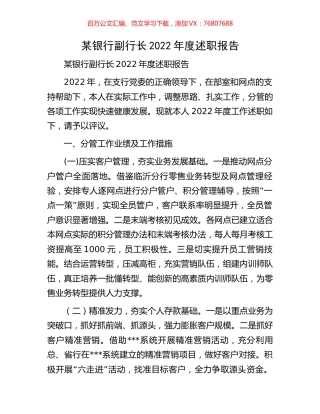某银行副行长2022年度述职报告.docx
