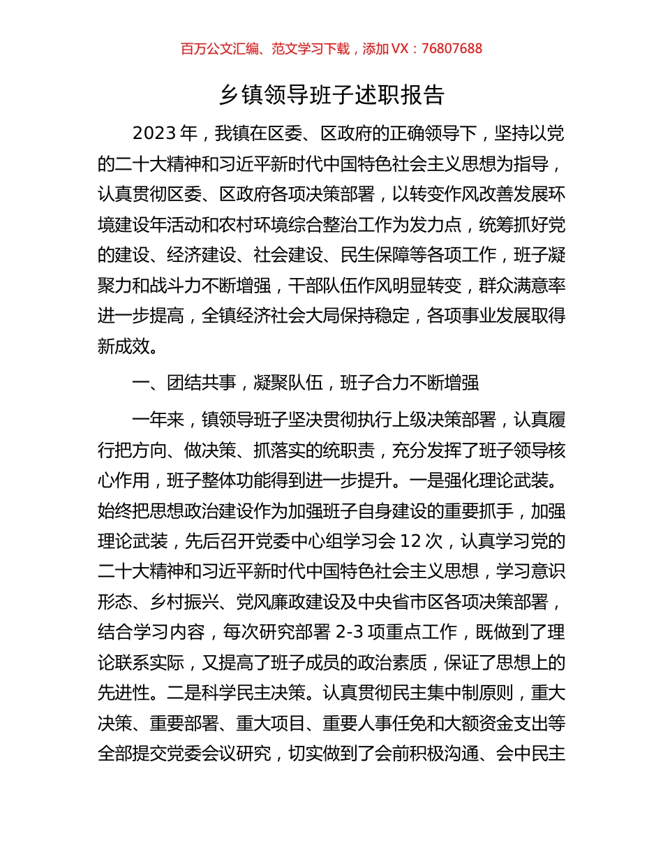 乡镇领导班子述职报告.docx_第1页