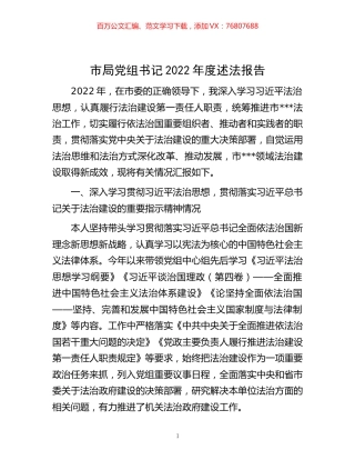 -市局党组书记2022年度述法报告.docx