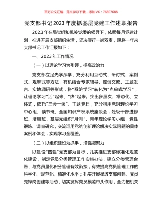 党支部书记2023年度抓基层党建工作述职报告.docx