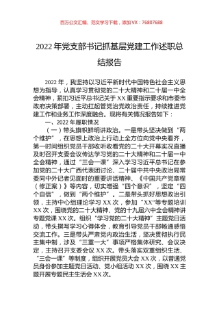 2022年党支部书记抓基层党建工作述职总结报告.docx