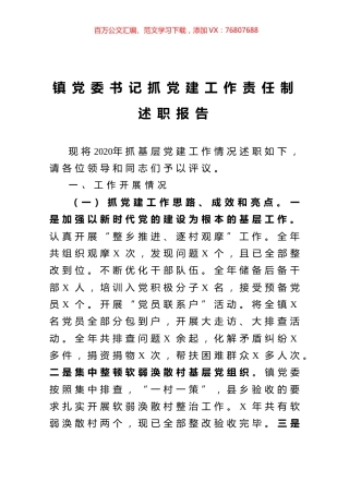 镇党委书记抓党建工作责任制述职报告.doc