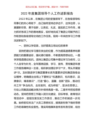 2022年度集团领导个人工作述职报告.docx