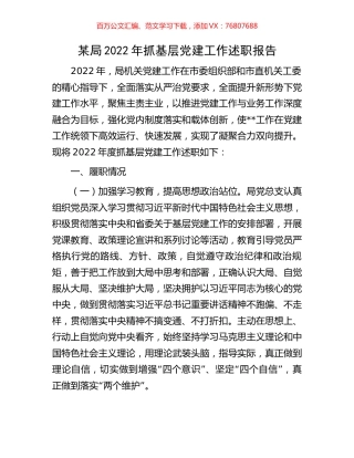 某局2022年抓基层党建工作述职报告.docx
