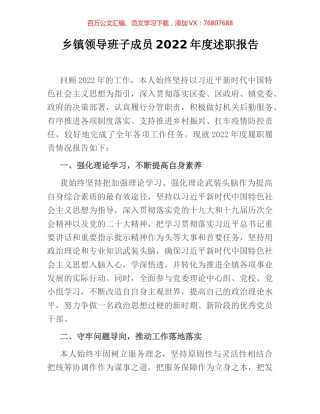 乡镇领导班子成员2022年度述职报告.docx
