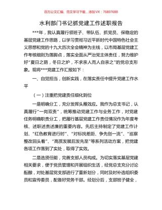 水利部门书记抓党建工作述职报告.docx
