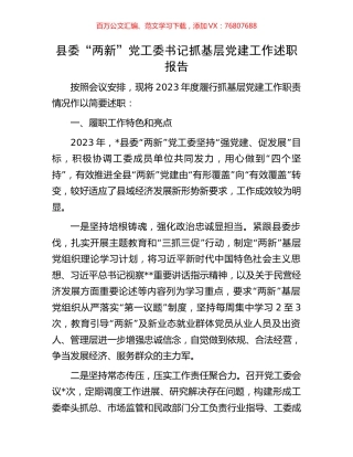 县委“两新”党工委书记抓基层党建工作述职报告.docx
