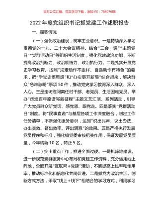 2022年度党组织书记抓党建工作述职报告.docx