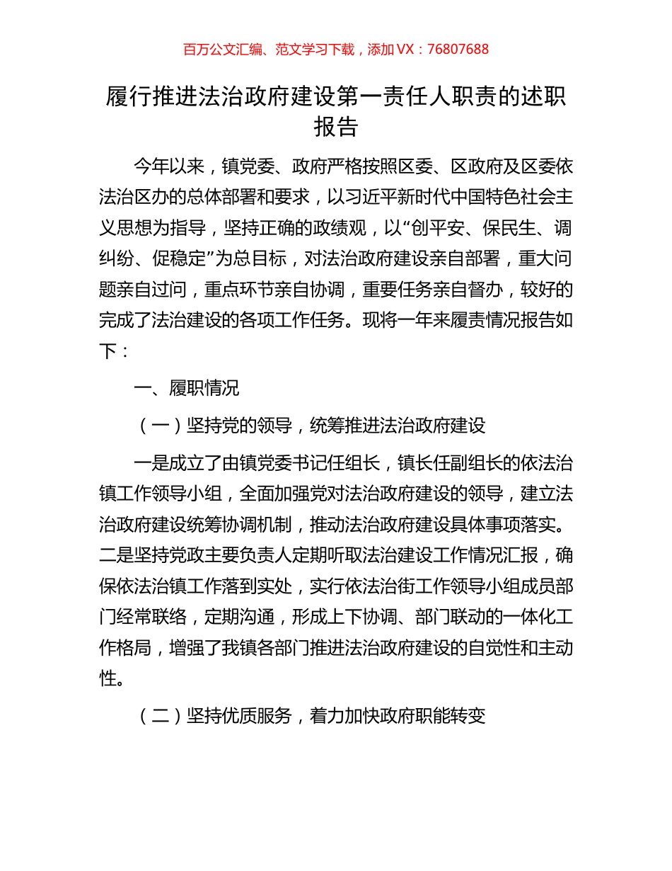 履行推进法治政府建设第一责任人职责的述职报告.docx_第1页