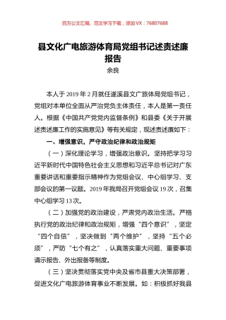 余良：县文化广电旅游体育局党组书记述责述廉报告.docx