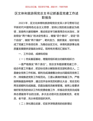 区文体和旅游局党总支书记抓基层党建工作述职报告.docx
